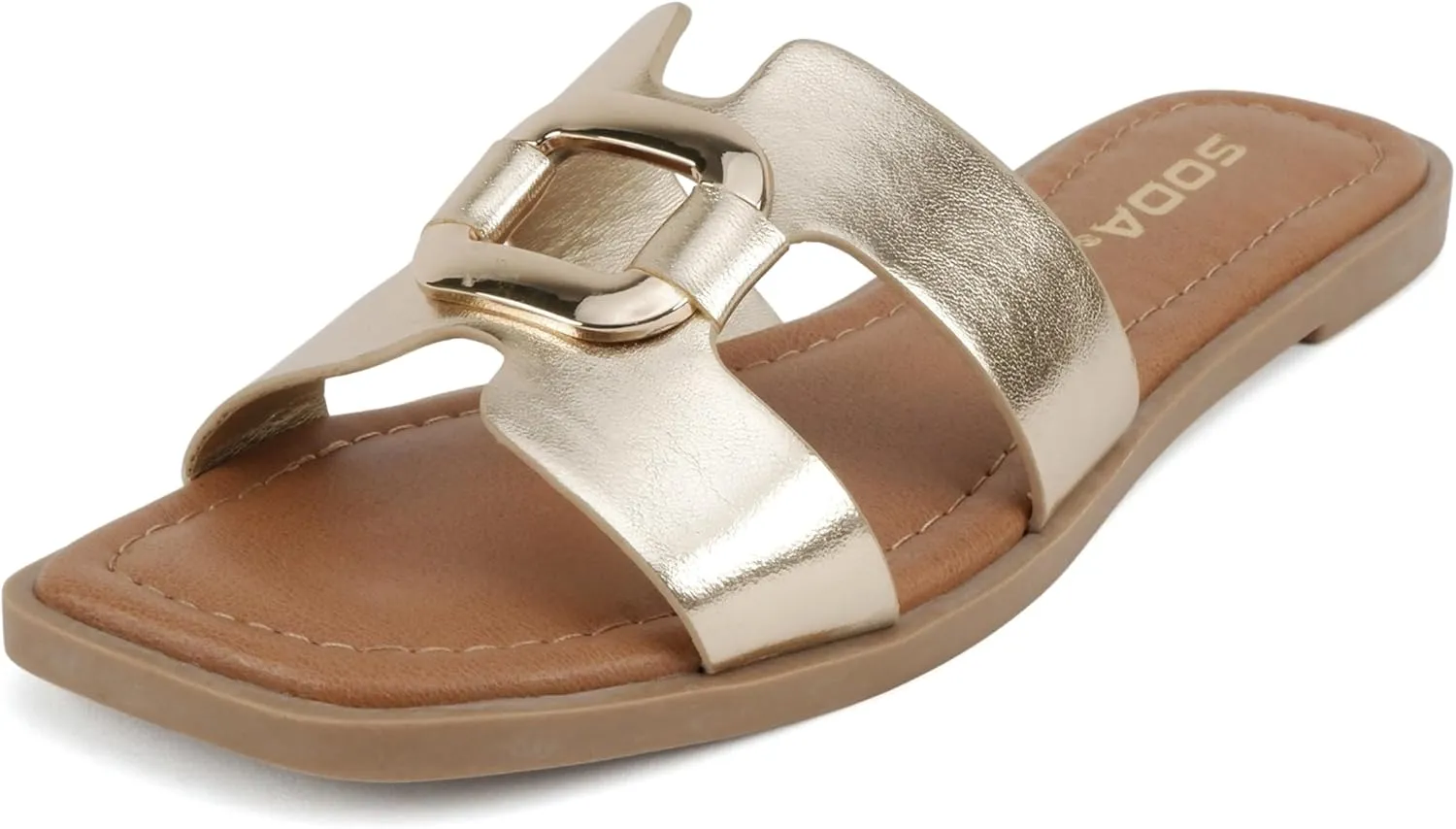 CITYCLASSIFIED “FENG” ~ Women Square Toe H-Band Buckle Slip-On Fashion Slide Sandal