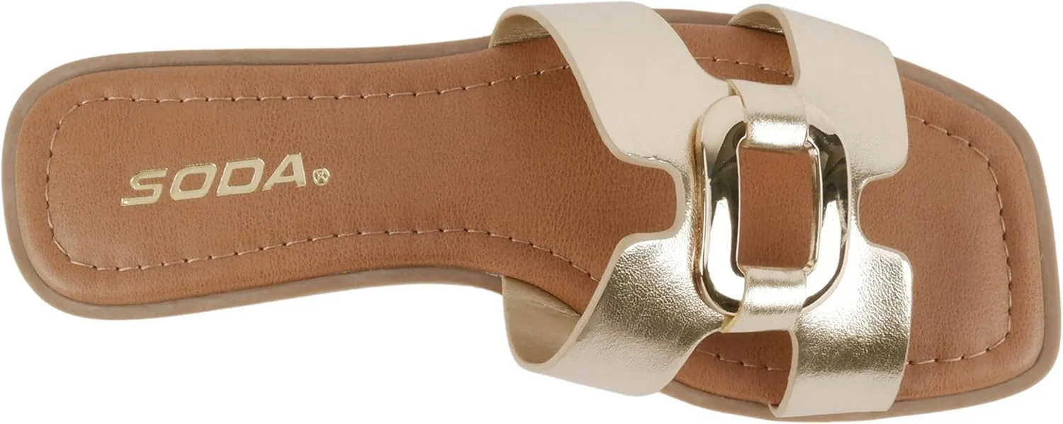 CITYCLASSIFIED “FENG” ~ Women Square Toe H-Band Buckle Slip-On Fashion Slide Sandal