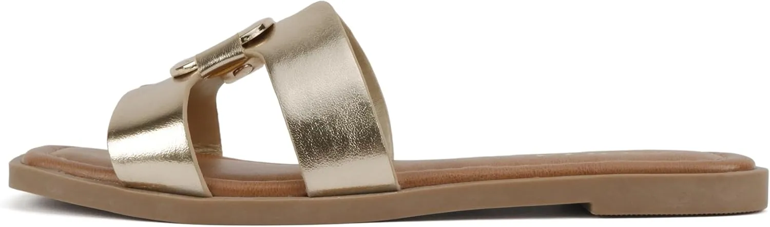 CITYCLASSIFIED “FENG” ~ Women Square Toe H-Band Buckle Slip-On Fashion Slide Sandal