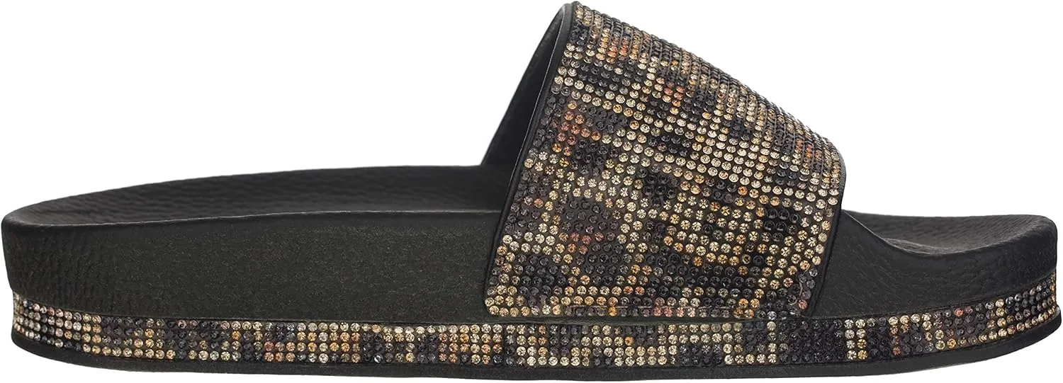 CLOVERLAY Women’s Slide Sandals Rhinestone Glitter Platform Slides Sandals Slippers