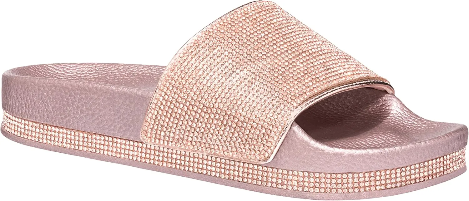 CLOVERLAY Women’s Slide Sandals Rhinestone Glitter Platform Slides Sandals Slippers