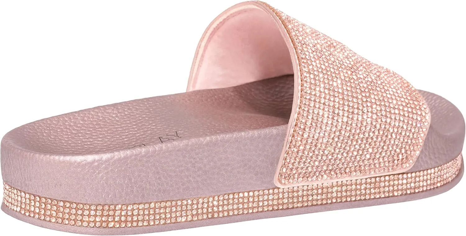 CLOVERLAY Women’s Slide Sandals Rhinestone Glitter Platform Slides Sandals Slippers