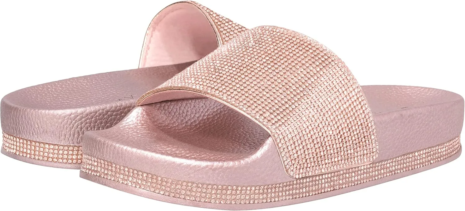 CLOVERLAY Women’s Slide Sandals Rhinestone Glitter Platform Slides Sandals Slippers