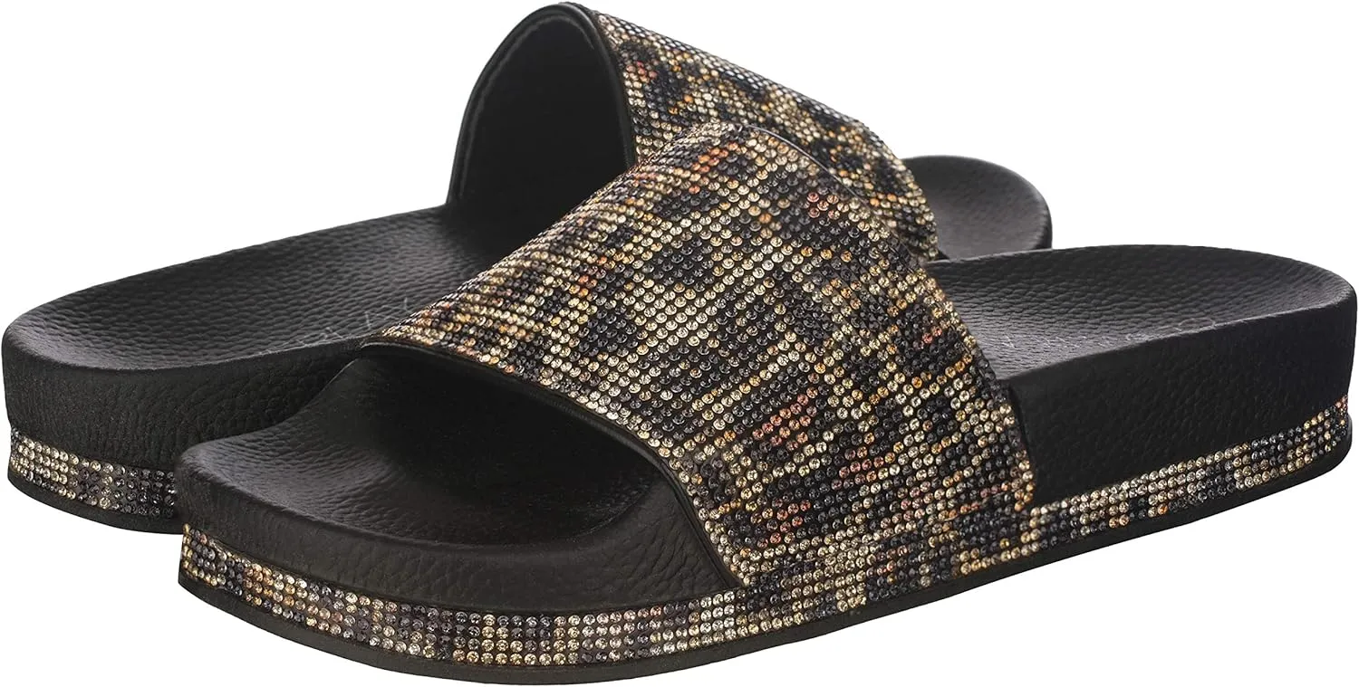 CLOVERLAY Women’s Slide Sandals Rhinestone Glitter Platform Slides Sandals Slippers