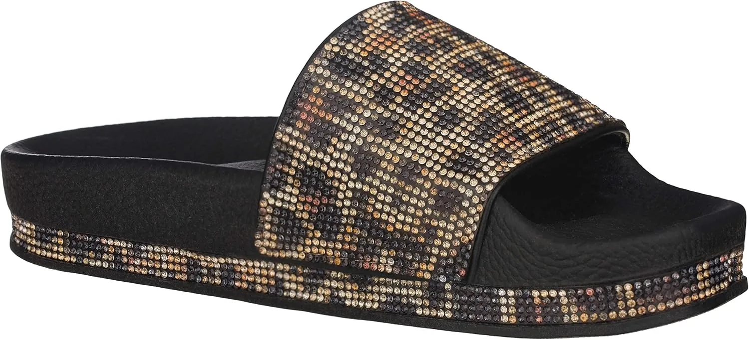 CLOVERLAY Women’s Slide Sandals Rhinestone Glitter Platform Slides Sandals Slippers