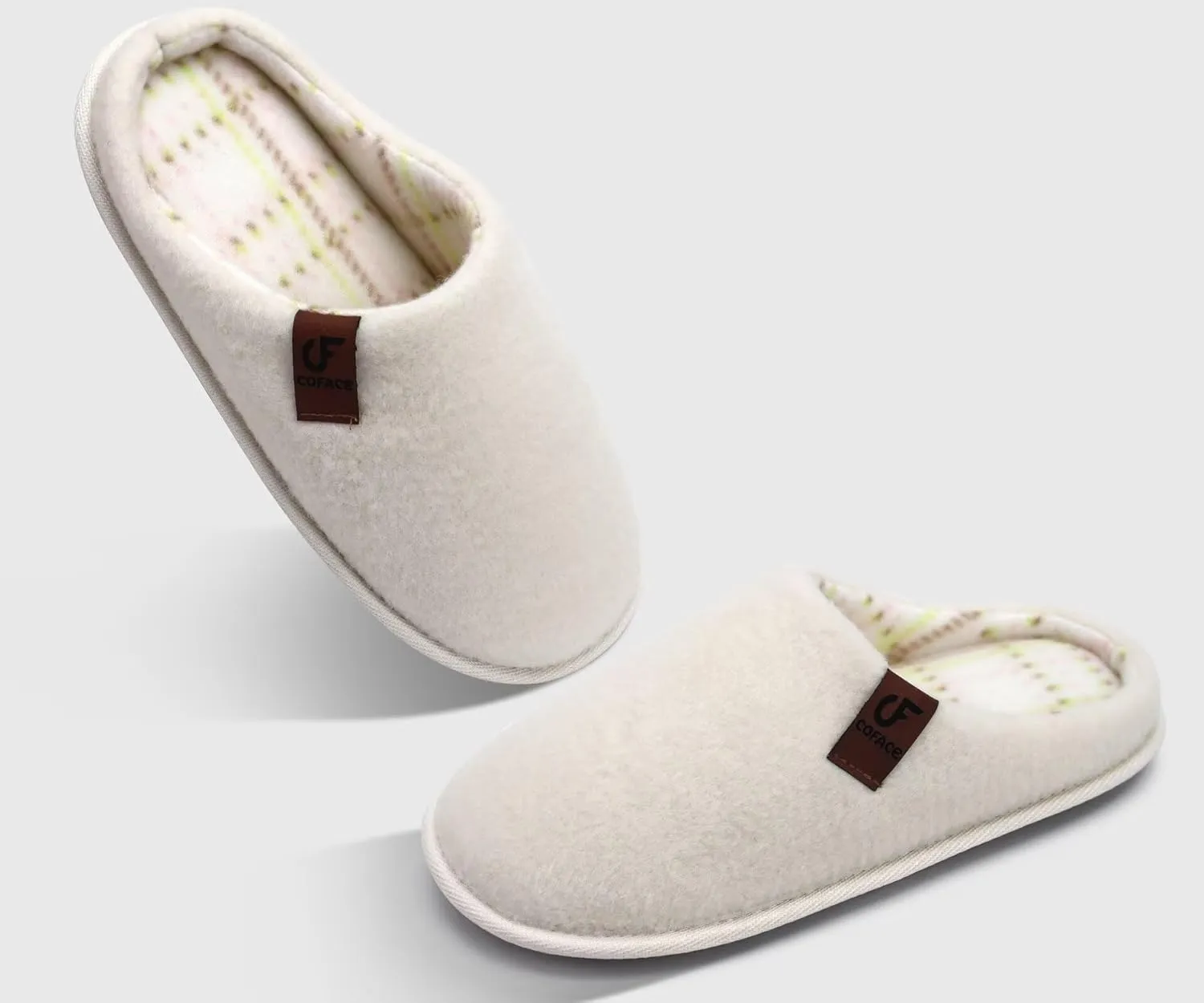 COFACE Unisex Mens Womens Cozy Memory Foam Scuff Slippers Casual Slip On Warm House Shoes Indoor/Outdoor Felt Sandal Slippers With Arch Support Rubber Sole Size 4-15