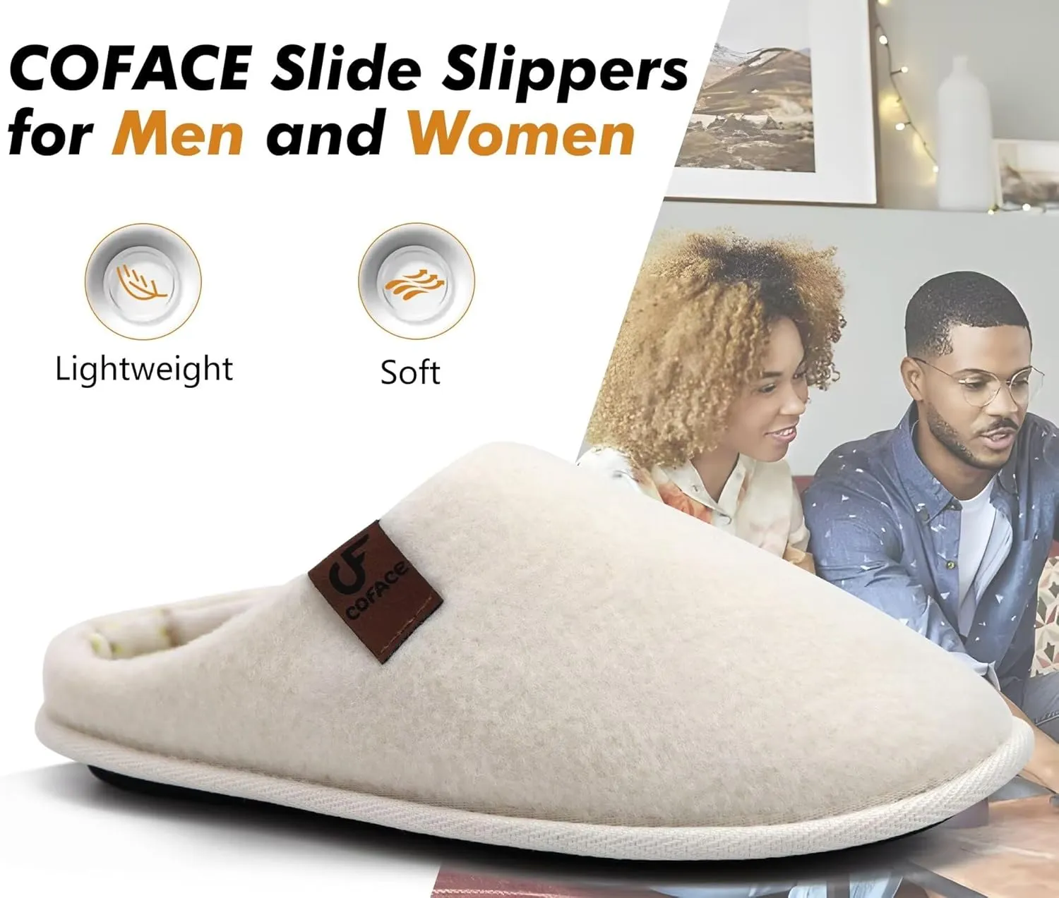 COFACE Unisex Mens Womens Cozy Memory Foam Scuff Slippers Casual Slip On Warm House Shoes Indoor/Outdoor Felt Sandal Slippers With Arch Support Rubber Sole Size 4-15