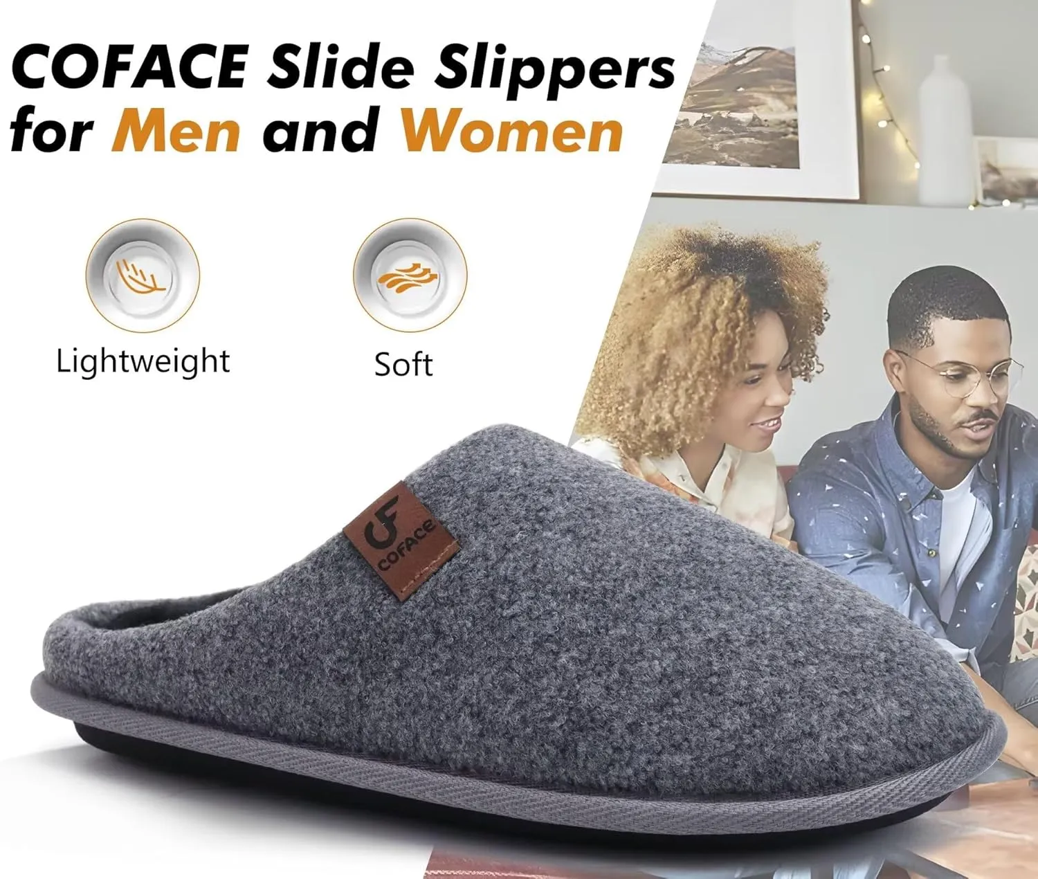COFACE Unisex Mens Womens Cozy Memory Foam Scuff Slippers Casual Slip On Warm House Shoes Indoor/Outdoor Felt Sandal Slippers With Arch Support Rubber Sole Size 4-15