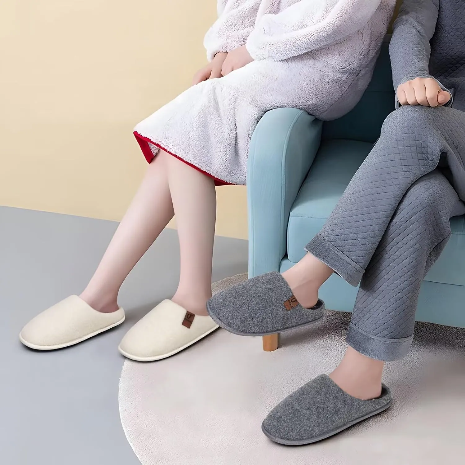COFACE Unisex Mens Womens Cozy Memory Foam Scuff Slippers Casual Slip On Warm House Shoes Indoor/Outdoor Felt Sandal Slippers With Arch Support Rubber Sole Size 4-15