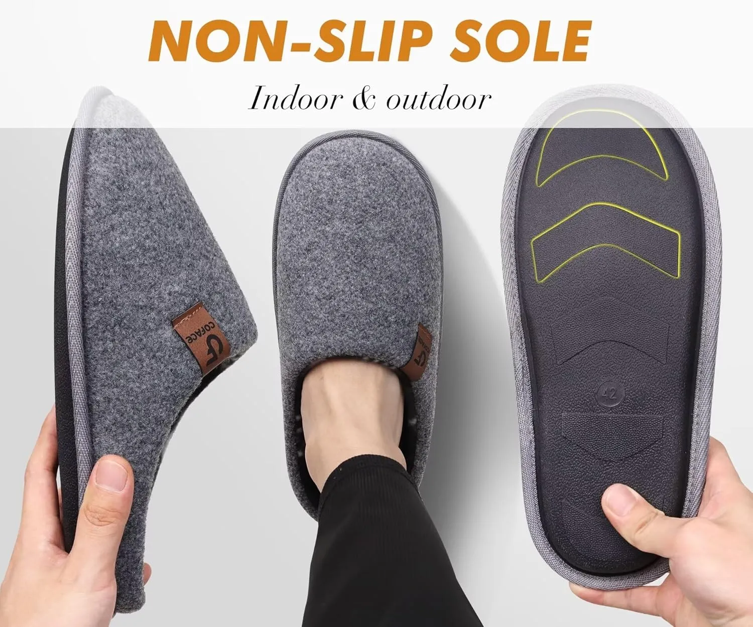 COFACE Unisex Mens Womens Cozy Memory Foam Scuff Slippers Casual Slip On Warm House Shoes Indoor/Outdoor Felt Sandal Slippers With Arch Support Rubber Sole Size 4-15