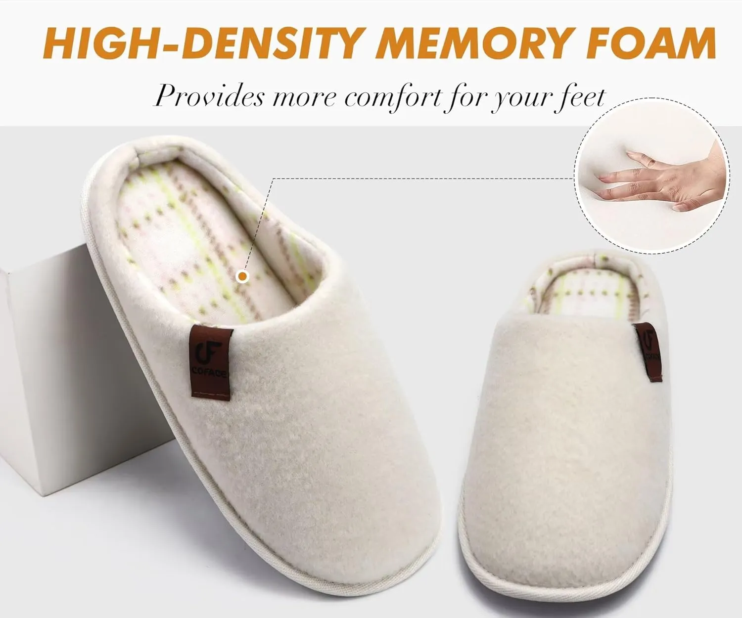 COFACE Unisex Mens Womens Cozy Memory Foam Scuff Slippers Casual Slip On Warm House Shoes Indoor/Outdoor Felt Sandal Slippers With Arch Support Rubber Sole Size 4-15