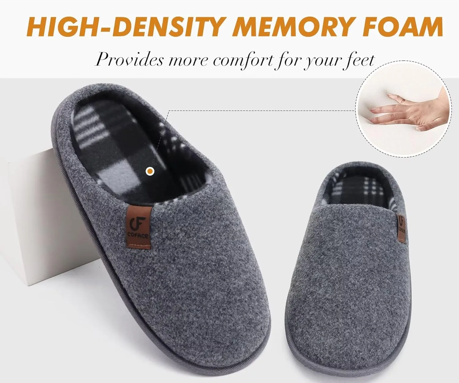 COFACE Unisex Mens Womens Cozy Memory Foam Scuff Slippers Casual Slip On Warm House Shoes Indoor/Outdoor Felt Sandal Slippers With Arch Support Rubber Sole Size 4-15