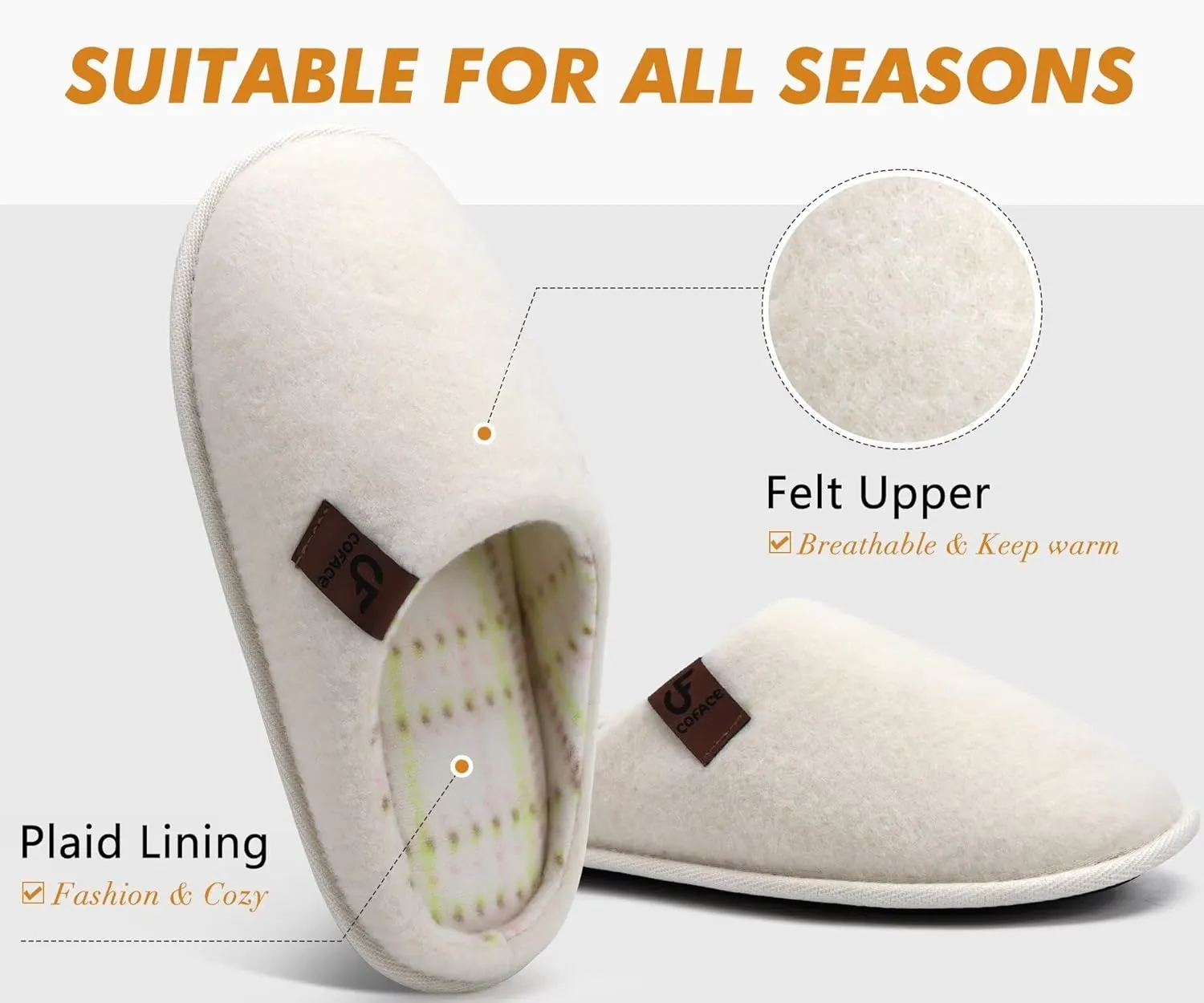 COFACE Unisex Mens Womens Cozy Memory Foam Scuff Slippers Casual Slip On Warm House Shoes Indoor/Outdoor Felt Sandal Slippers With Arch Support Rubber Sole Size 4-15