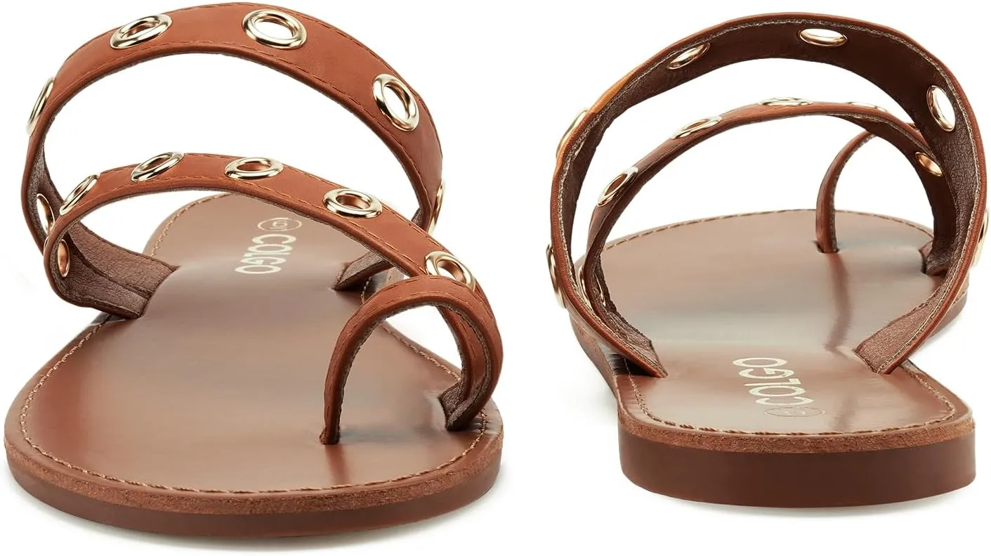 Colgo Women's Slide Sandals, Hollow Buckle Slip-On Flats, Casual Summer Dressy Sandals