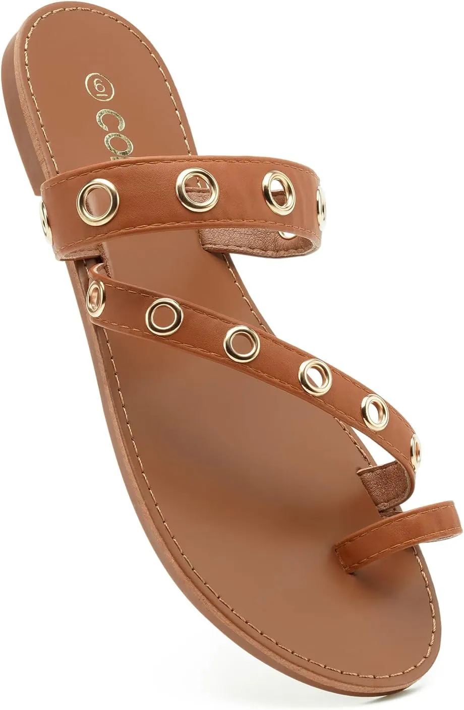 Colgo Women's Slide Sandals, Hollow Buckle Slip-On Flats, Casual Summer Dressy Sandals