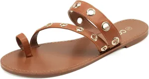 Colgo Women's Slide Sandals, Hollow Buckle Slip-On Flats, Casual Summer Dressy Sandals