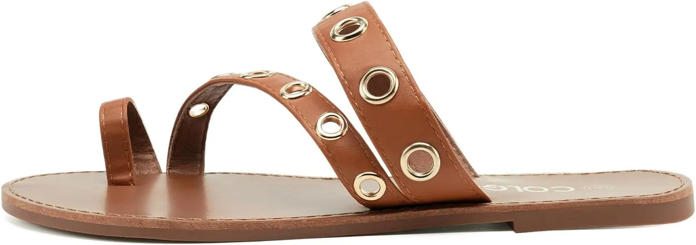 Colgo Women's Slide Sandals, Hollow Buckle Slip-On Flats, Casual Summer Dressy Sandals