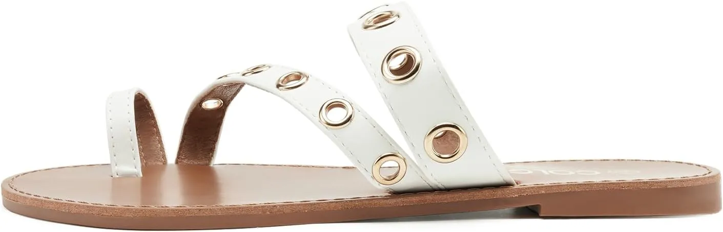 Colgo Women's Slide Sandals, Hollow Buckle Slip-On Flats, Casual Summer Dressy Sandals