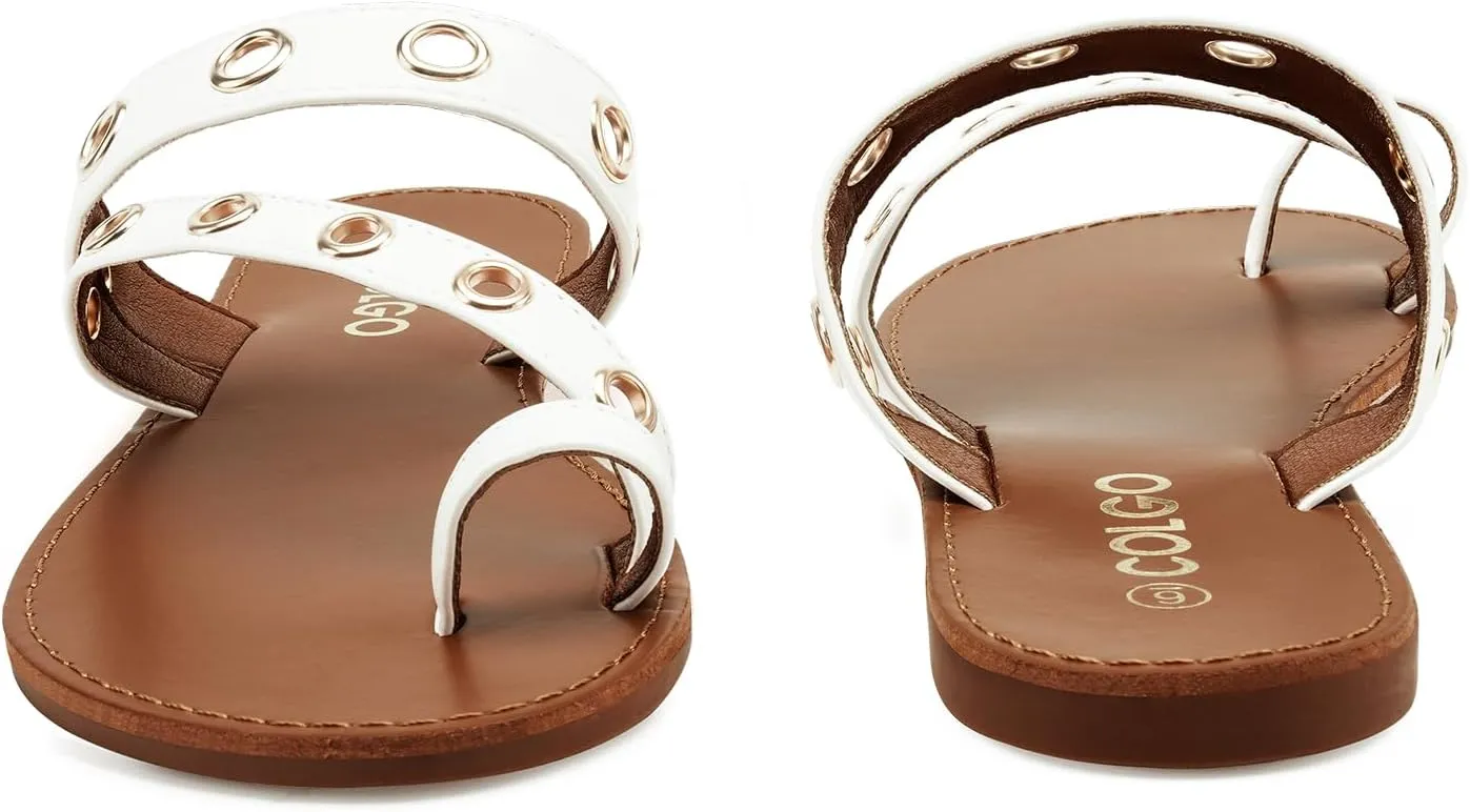 Colgo Women's Slide Sandals, Hollow Buckle Slip-On Flats, Casual Summer Dressy Sandals