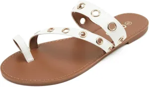 Colgo Women's Slide Sandals, Hollow Buckle Slip-On Flats, Casual Summer Dressy Sandals