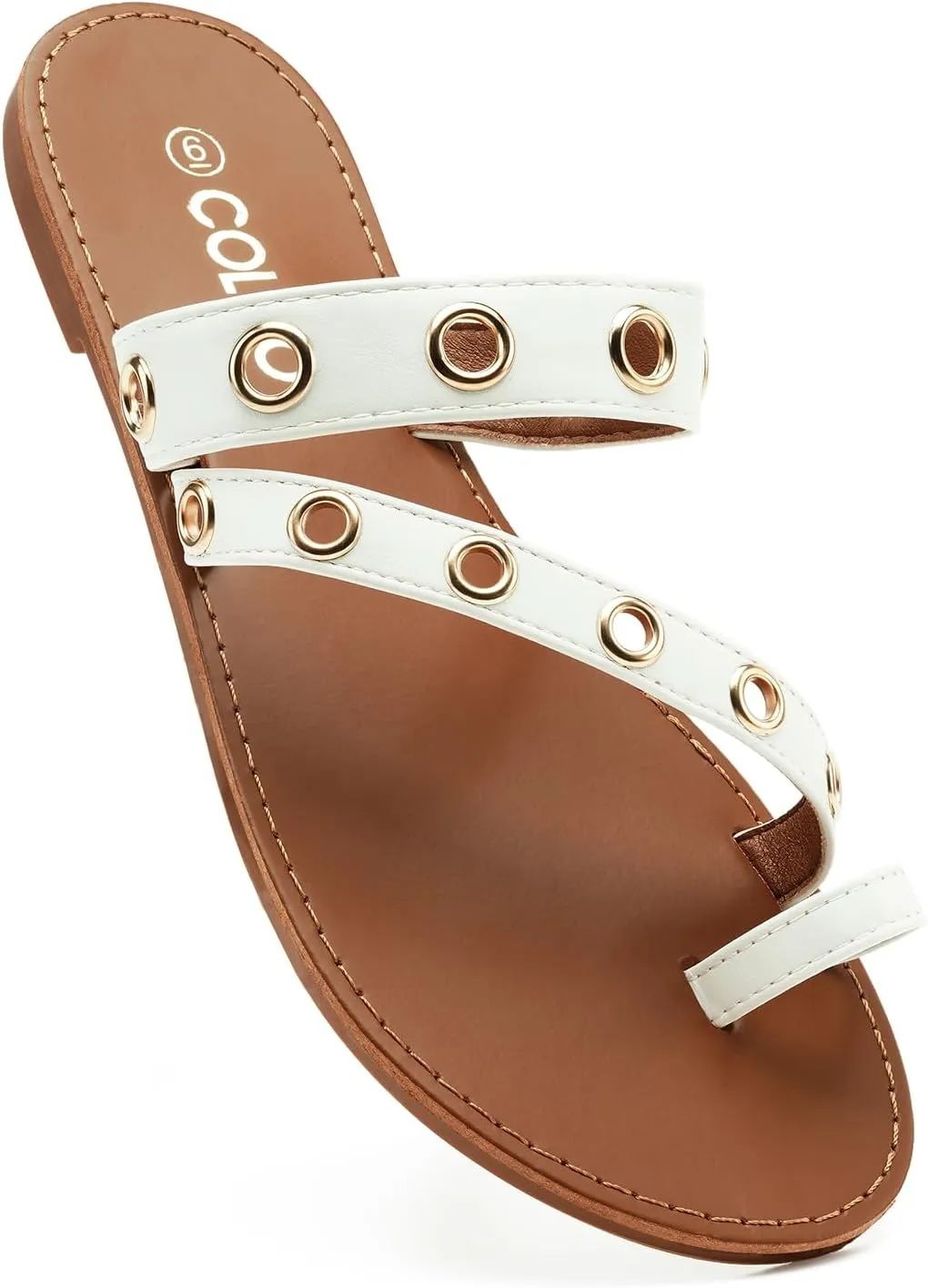 Colgo Women's Slide Sandals, Hollow Buckle Slip-On Flats, Casual Summer Dressy Sandals