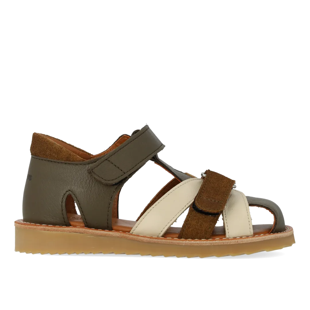 Colourblock leather sandal with suede details