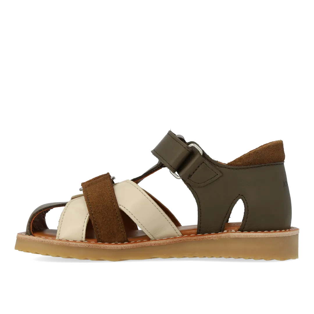 Colourblock leather sandal with suede details