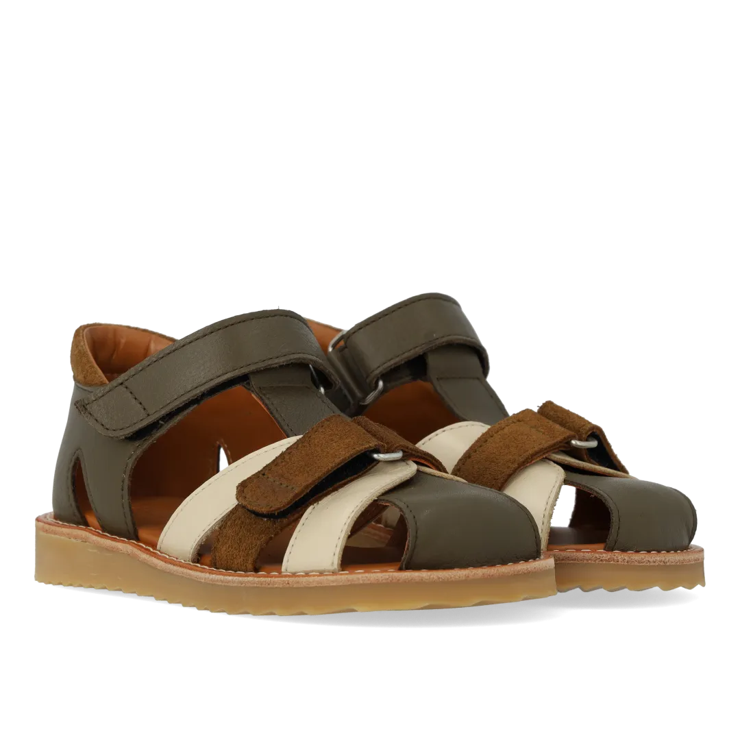Colourblock leather sandal with suede details