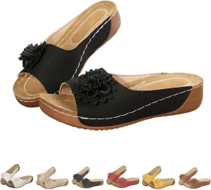 Comfortable Non-Slip Solid Color Open-Toe Wedge Sandals for Women,Summer Orthopedic Slip on Platform Shoes,Arch Support Beach Slides