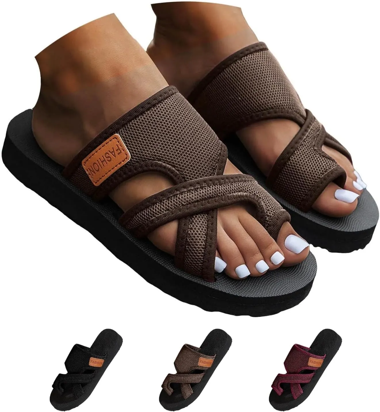 Comfy Orthopedic Sandals for Women Flip Flops Split Toe Stylish Hollow Mesh Slide Non-Slip Sole Arch Support Beach Walking Dressy Indoor and Outdoor