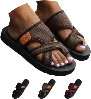 Comfy Orthopedic Sandals for Women Flip Flops Split Toe Stylish Hollow Mesh Slide Non-Slip Sole Arch Support Beach Walking Dressy Indoor and Outdoor