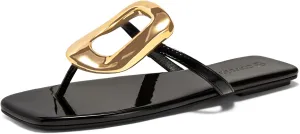 Coutgo Womens Flat Sandals Comfortable Flip Flops Slide Sandals Summer Beach Shoes with Metal Decoration