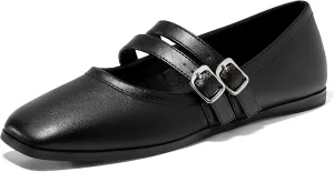 Coutgo Womens Mary Jane Flats Shoes Dressy Comfortable Square Toe Double Strap Soft Work Slip on Ballet Flat