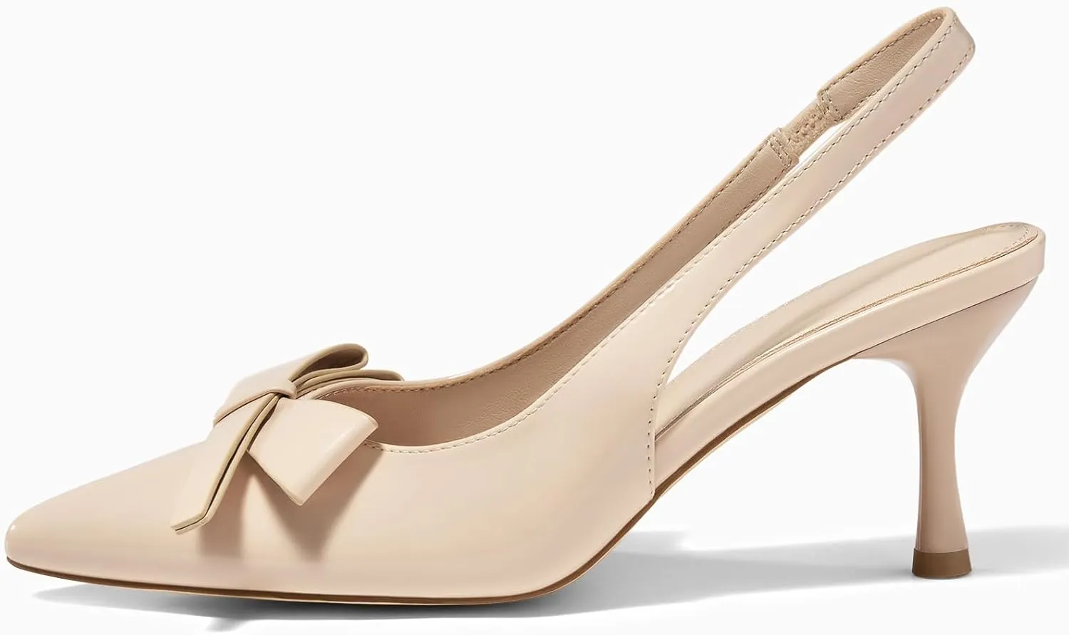 Coutgo Womens Slingback Kitten Heels Bow Closed Pointed Toe Pumps Slip on Office Work Dress Shoes