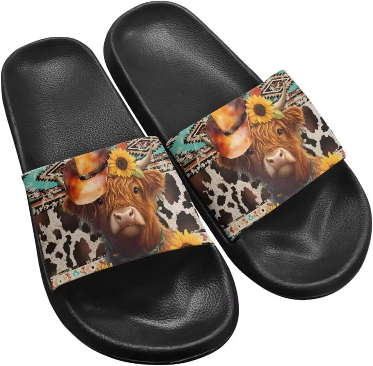 Cow Slippers Slip On Womens Flats Sandals Summer Beach Sandal for Lady Comfort Soft Footbed House Slipper