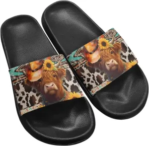 Cow Slippers Slip On Womens Flats Sandals Summer Beach Sandal for Lady Comfort Soft Footbed House Slipper