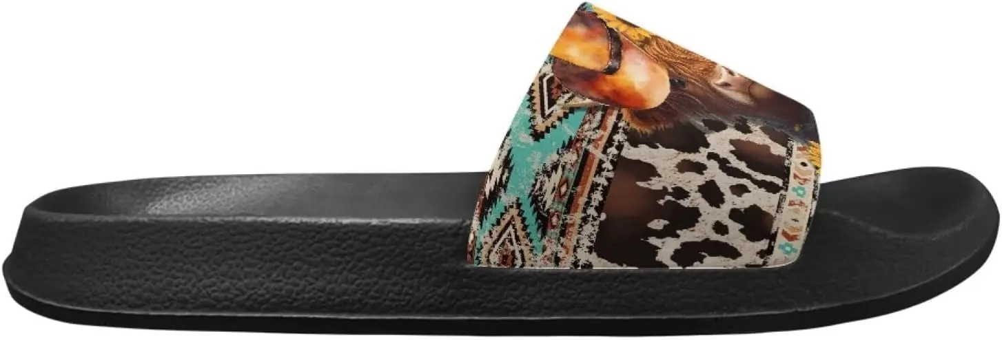 Cow Slippers Slip On Womens Flats Sandals Summer Beach Sandal for Lady Comfort Soft Footbed House Slipper