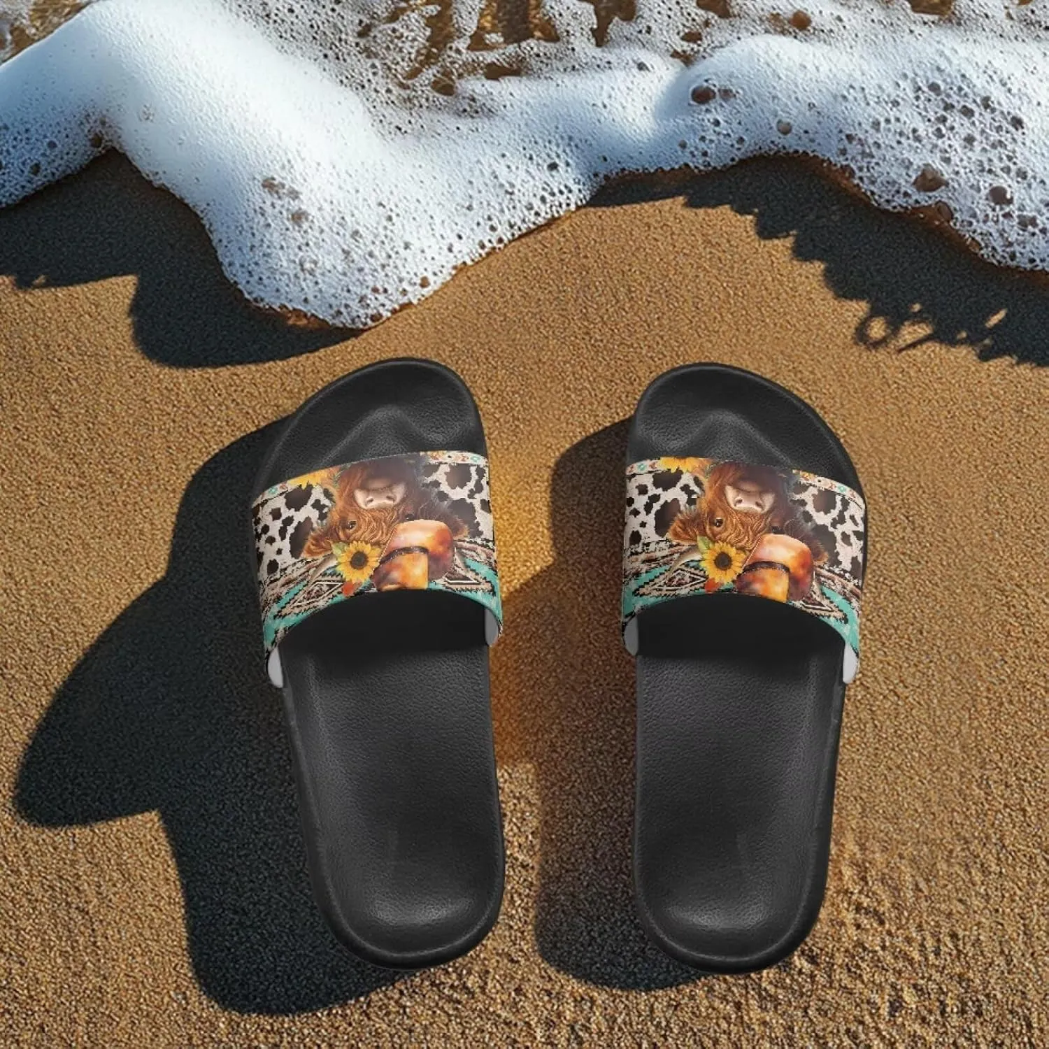 Cow Slippers Slip On Womens Flats Sandals Summer Beach Sandal for Lady Comfort Soft Footbed House Slipper