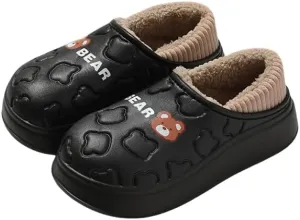 Cozy Cartoon Bear Plush-Lined Slippers for Women - Waterproof, Fashionable Indoor Home Shoes with Soft EVA Sole
