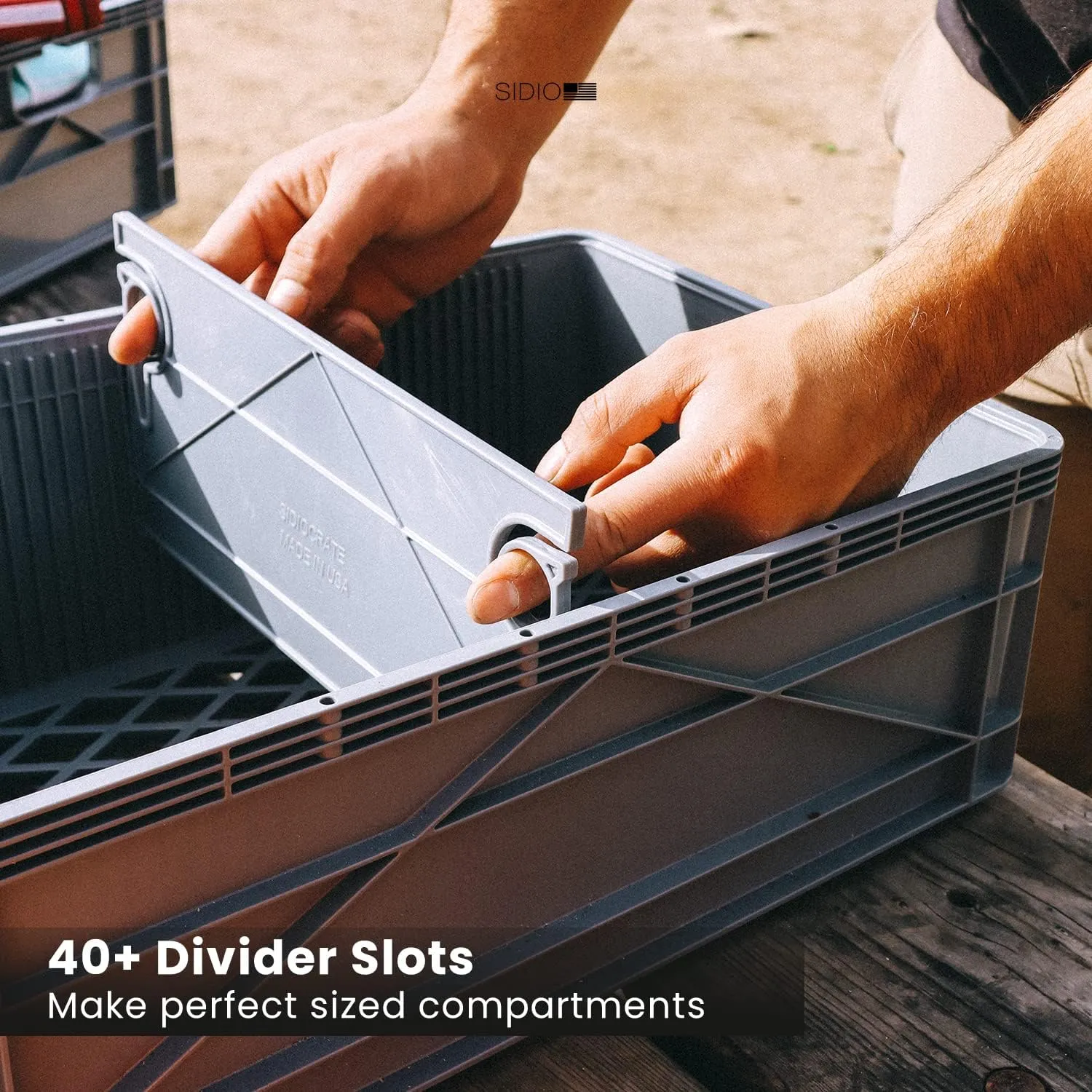 CRATE Starter Pack - Two Full Size and One Half Size SidioCrate, Stackable Outdoor Organizer Storage Bins with Clear Lid and Dividers - Green