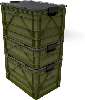CRATE Starter Pack - Two Full Size and One Half Size SidioCrate, Stackable Outdoor Organizer Storage Bins with Clear Lid and Dividers - Green