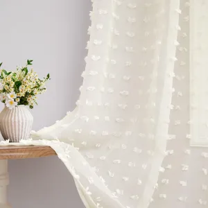 Cream Sheer Curtains for Living Room 84 Inch Length Ivory Pom Pom Boho Sheer Curtains 2 Panels Set Back Tab Country Farmhouse Shabby Chic Semi Sheer Window Drapes for Bedroom Nursery 84 Inches Long
