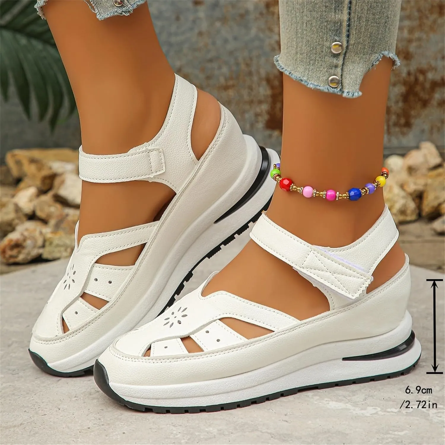 CRNTCEM Womens Sports Sandals Summer Lightweight Hollow Outdoor Comfortable Casual Sandals 2025 New Breathable Platform Wedge Stylish Roman Sandal