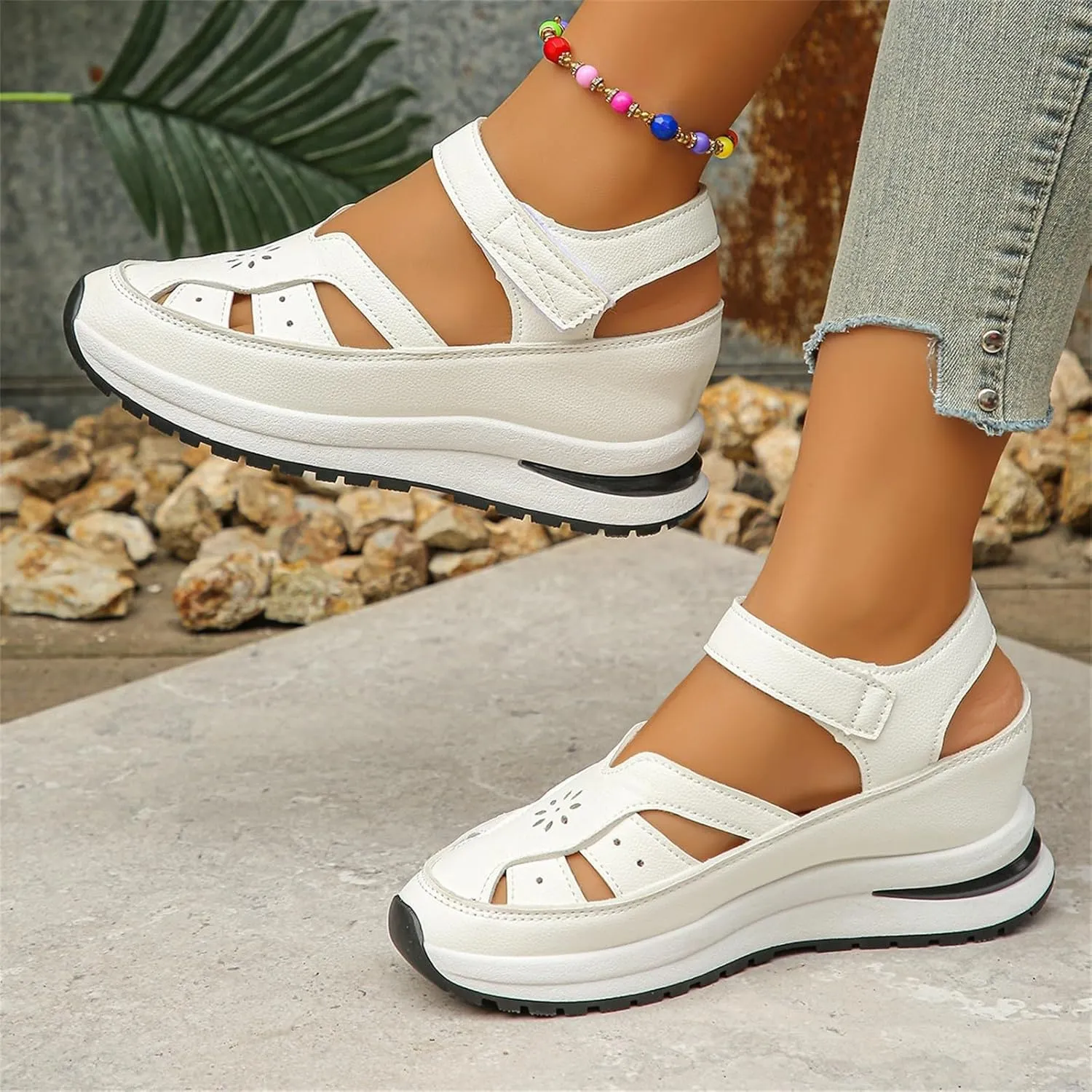 CRNTCEM Womens Sports Sandals Summer Lightweight Hollow Outdoor Comfortable Casual Sandals 2025 New Breathable Platform Wedge Stylish Roman Sandal