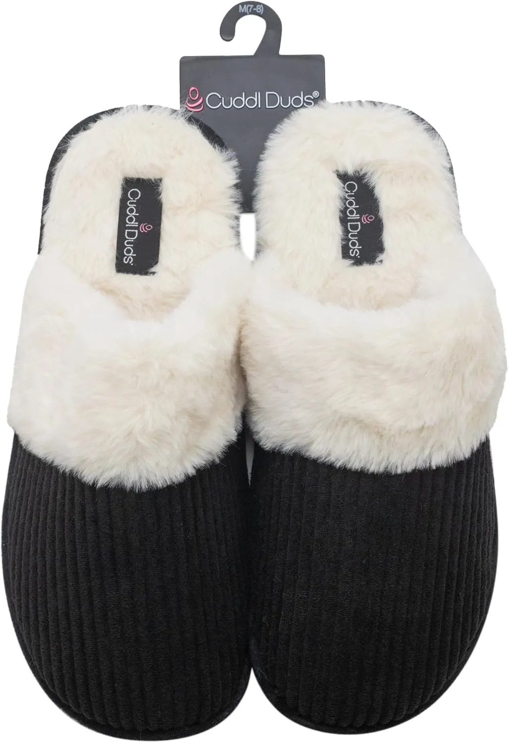 Cuddl Duds Women Indoor Corduroy Foam Insole Cozy Faux Fur Lining Clog Slip On Slipper House Shoes With Skid Resistant Bottom