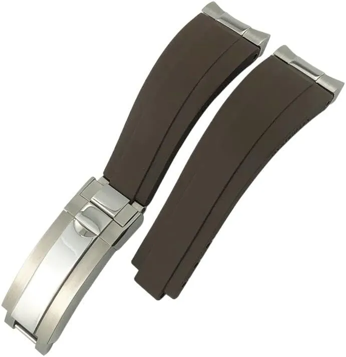 Curved End Metal Link Rubber Watchband 20mm For Daytona GMT Slide Lock Buckle Submariner Silicone Sport Watch Strap