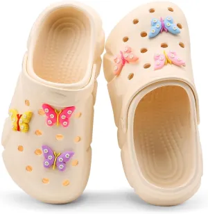 Cute Butterfly-Themed Lightweight Girls' Clogs, Platform Soft Sole Closed Toe EVA Home Garden Clog Shoes, Two-Way Wear Breathable Beach Clogs, Trendy Non-Slip Slip-On Sandals
