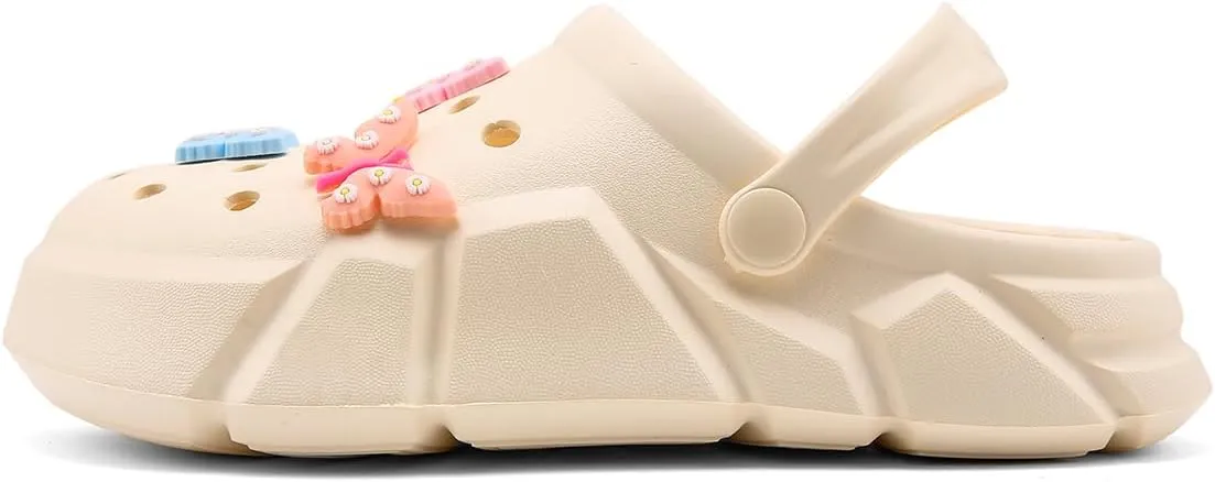 Cute Butterfly-Themed Lightweight Girls' Clogs, Platform Soft Sole Closed Toe EVA Home Garden Clog Shoes, Two-Way Wear Breathable Beach Clogs, Trendy Non-Slip Slip-On Sandals