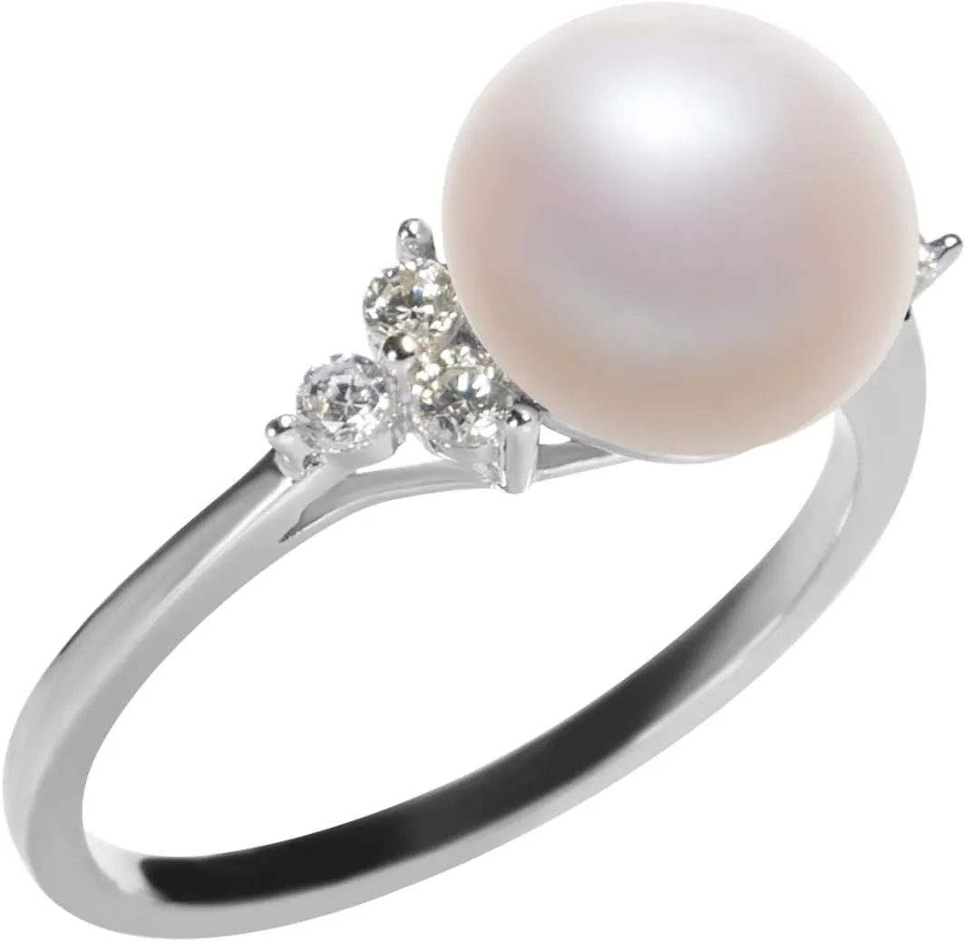 Dacey White 8-9mm AAA Quality Freshwater 925 Sterling Silver Cultured Pearl Ring For Women