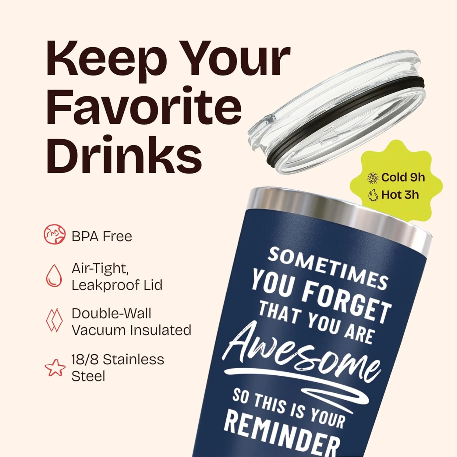 Dad Gifts for Fathers Day Cup - Sometimes You Forget Your Awesome Gifts Navy 20oz Motivational Coffee Tumbler Birthday Gift for Dad, Husband, Boyfriend Inspirational Mugs for Men Who Want Nothing